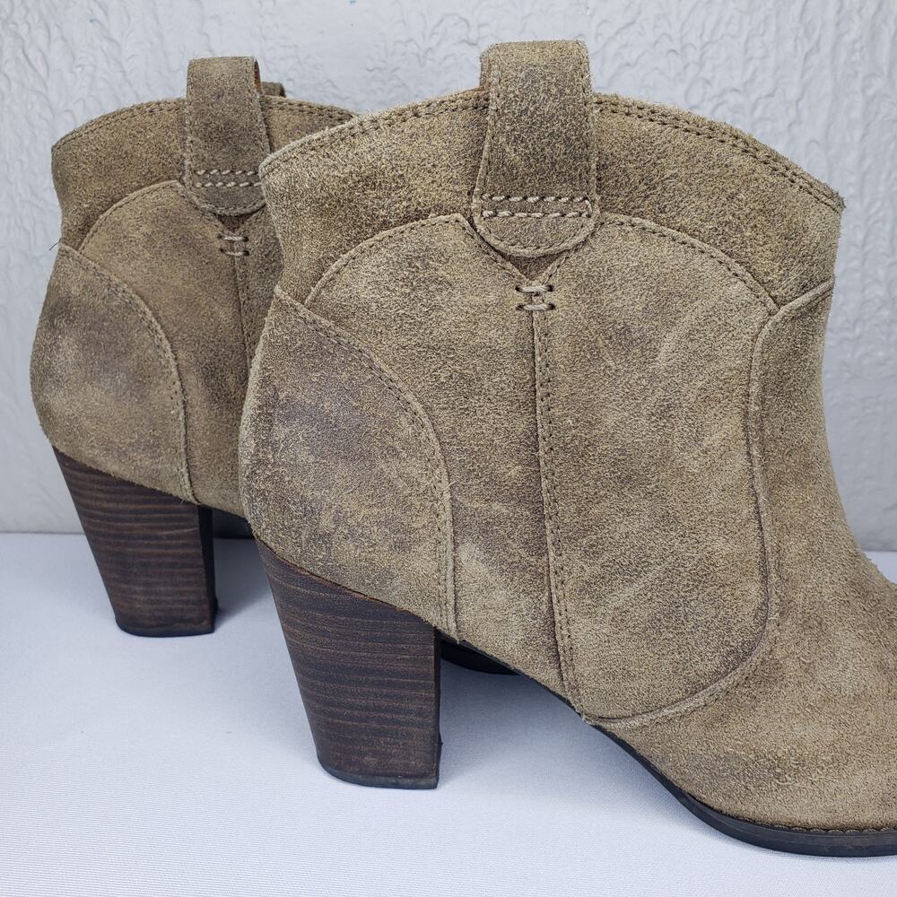 Clarks Indigo Womens Sz. 10.5 Distressed Brown Leather Western Ankle Boots Heels - Picture 5 of 14
